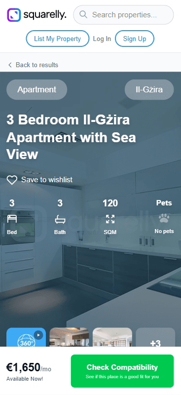 The same listing on a phone
