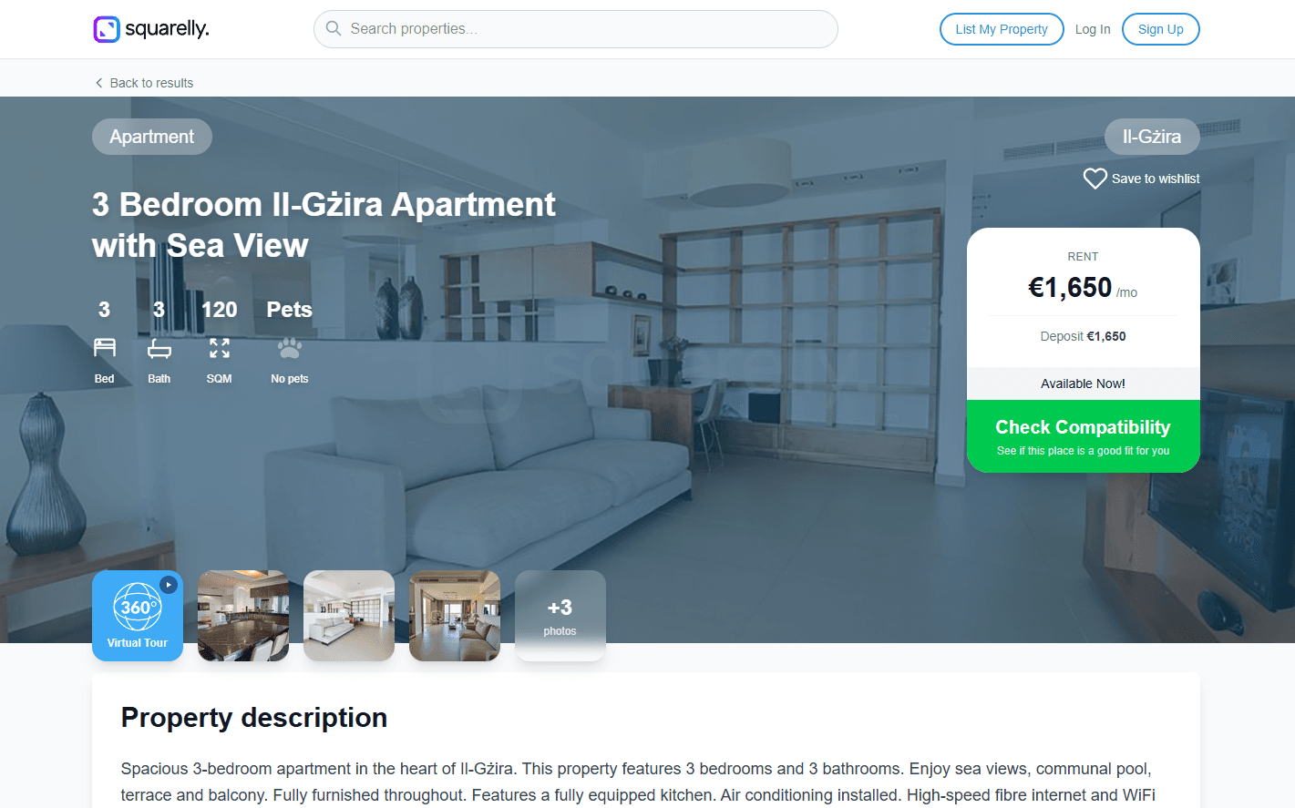 A Squarelly listing page on desktop
