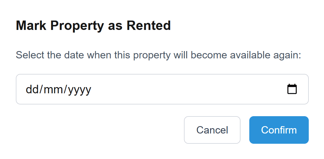 Marking a property as rented, with the date it becomes free