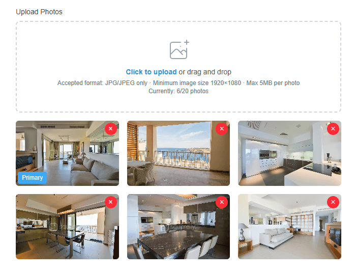 Six uploaded listing photos